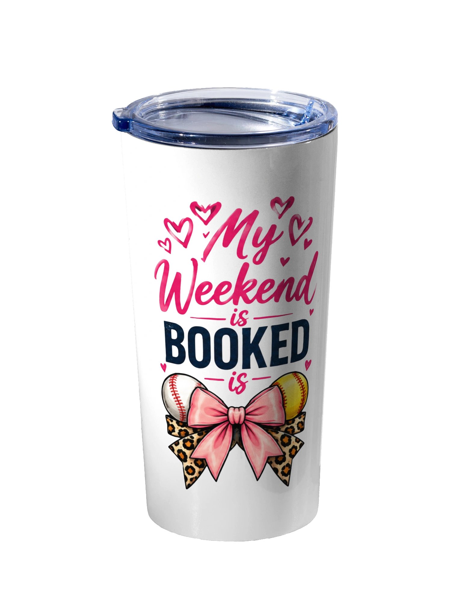 My Weekend Is Booked Tumbler | 20oz Pink Bow Baseball & Softball Mom Cup product image (2)
