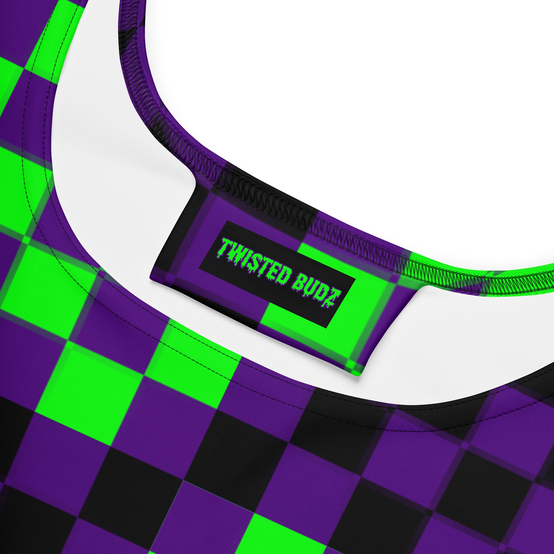 Twisted Checkers Skater Dress, Silly Clowncore Clothing, Fun Festival Outfit, Weird Rave Wear, Neon Green Purple Black Alternative Fashion product image (2)