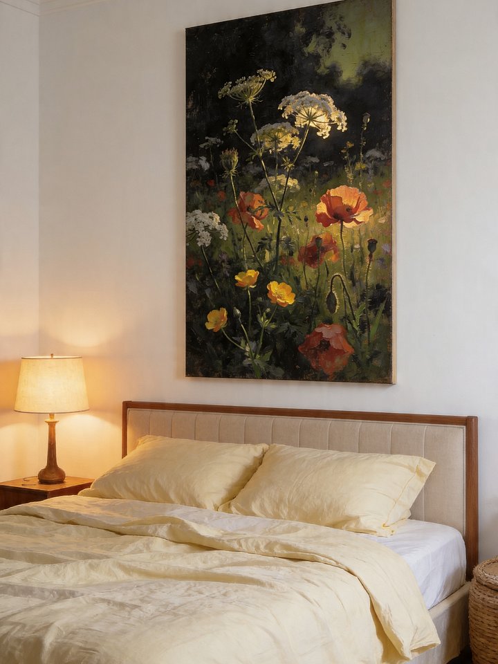 Golden Hour Wildflowers | Dark Botanical Oil Painting Print | Moody Floral Wall Art | Poppies and Lace | Cottagecore Maximalist Decor product image (2)