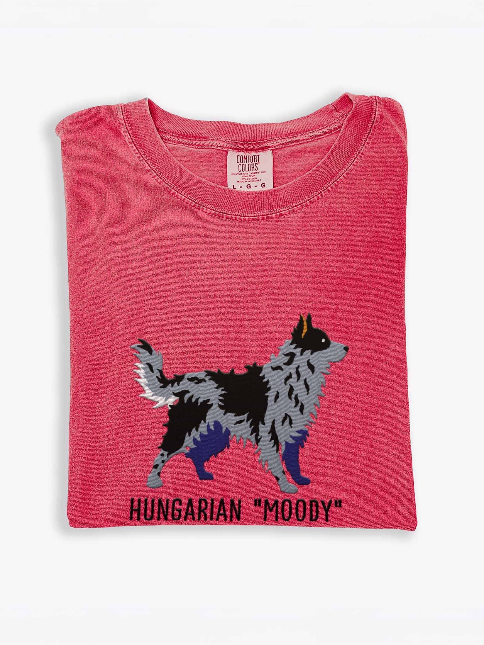 Hungarian Moody T-Shirt(Embroidered) of a Hungarian Mudi(Blue Merle) product image (1)