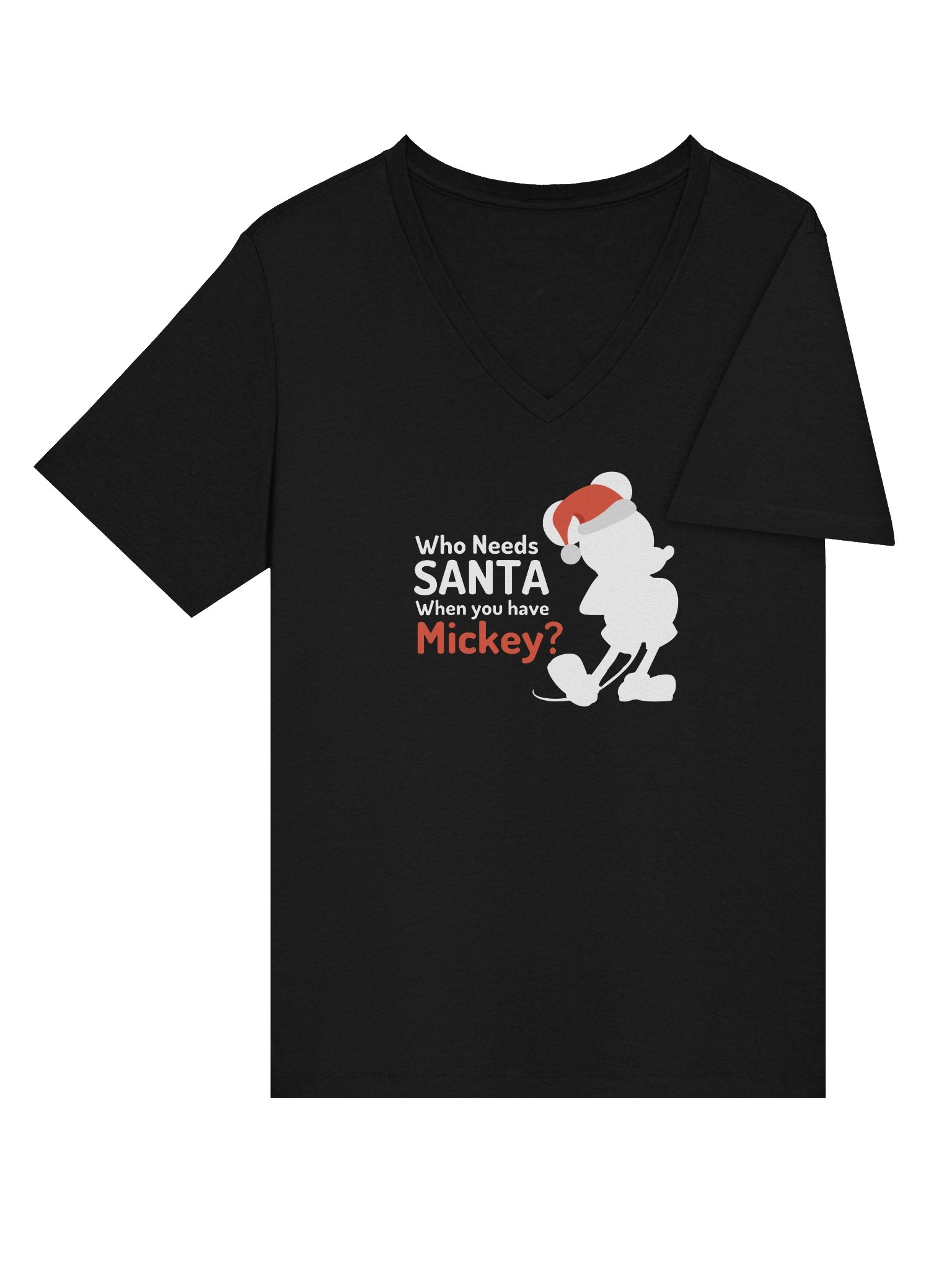 Disney Who Needs Santa Mickey Womens V Neck Tee (dark colors) product image (19)