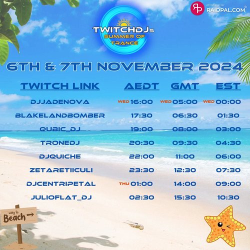 Stream 3 of 4 this week on @twitch
Its the @twitchdjs Summer Of Trance Raid
My slot is on
Wednesday 6th November  9.30pm UK t...