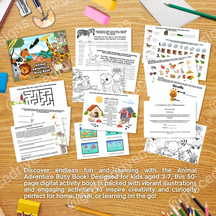 Animal Adventure Themed Busy Book | 50 Pages of Creative Digital Downloads for Young Explorers | Fun Activities for Ages 3–7 | Instant Download + Freebies product image (2)