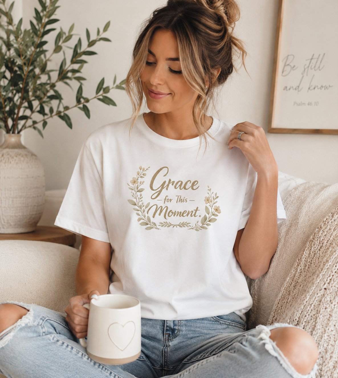 Grace for This Moment Shirt, Christian Mom Tee, Minimalist Faith T-Shirt, Soft Botanical Christian Graphic Tee for Women product image (72)