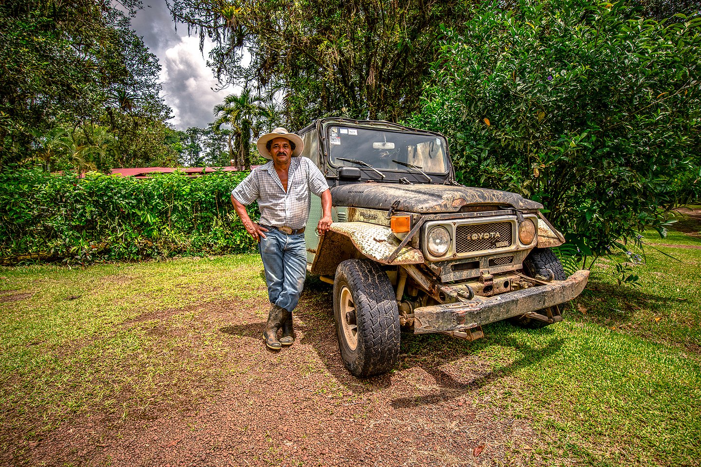The head farm hand at La Carolina with his Toyota FJ, near Rio Celeste, Costa Rica