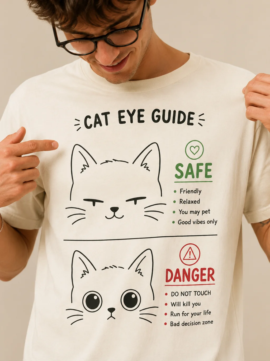 Cat Eye Guide T-Shirt | Funny Cat Lover Tee, Safe vs Danger Cat Mood Shirt, Cute Pet Humor Gift product image (2)