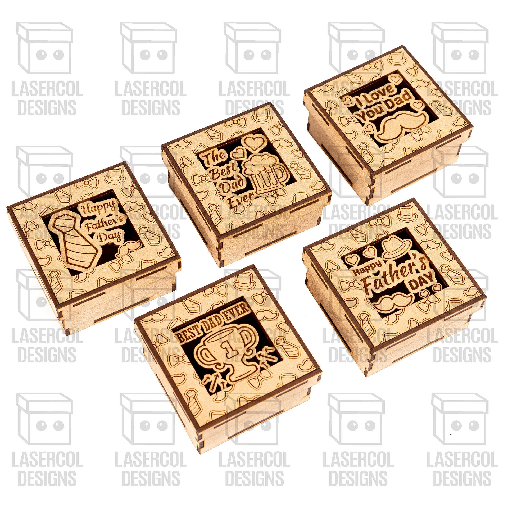 Father's Day Gift Boxes Set 1 (3 Sizes, 5 Styles) - Laser Cut Files product image (5)
