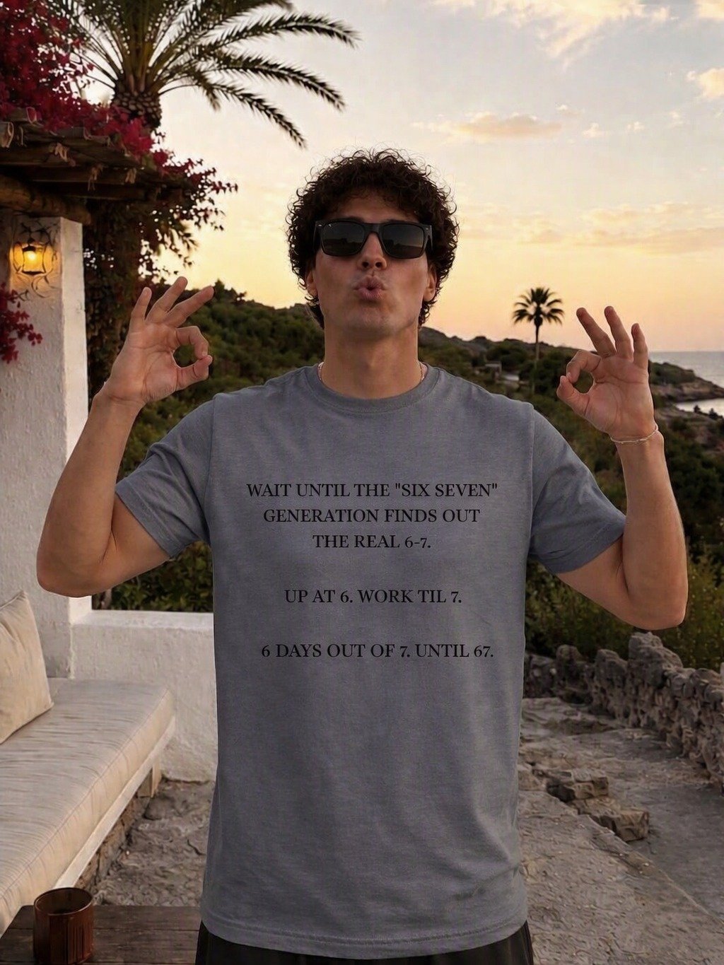Up At 6 Work Til 7 — Funny Hard Worker Graphic Tee | Real 6-7 Generation Shirt product image (106)