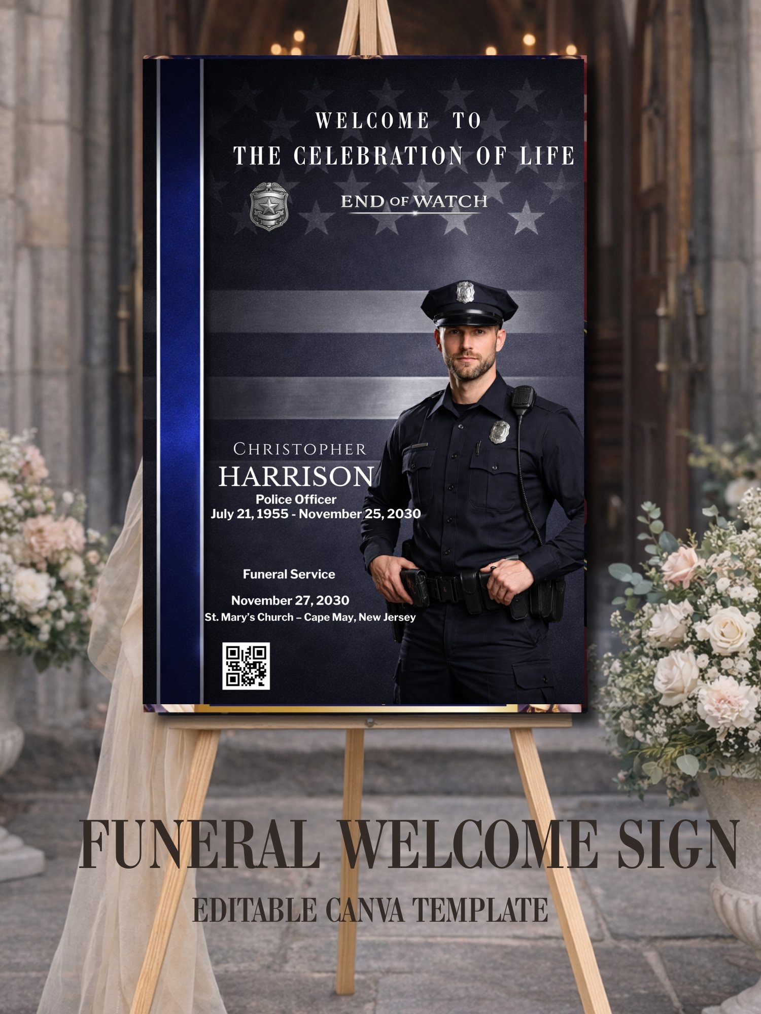 Police Memorial Welcome Sign - Thin Blue Line Canva Template product image (9)