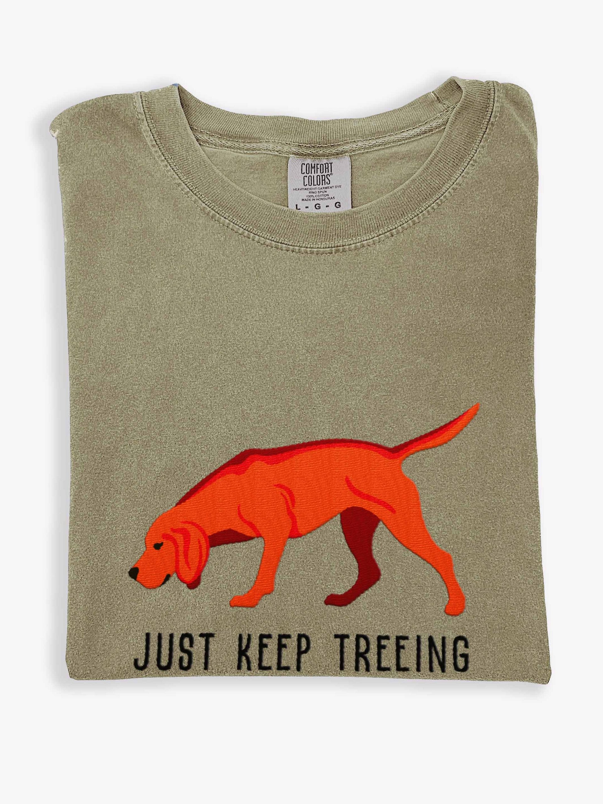 Just Keep Treeing T-Shirt(Embroidered) of a Redbone Coonhound product image (1)