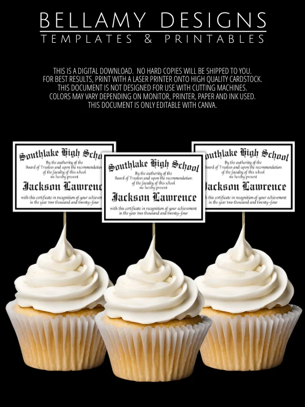 Editable Graduation Diploma Cupcake Toppers product image (8)
