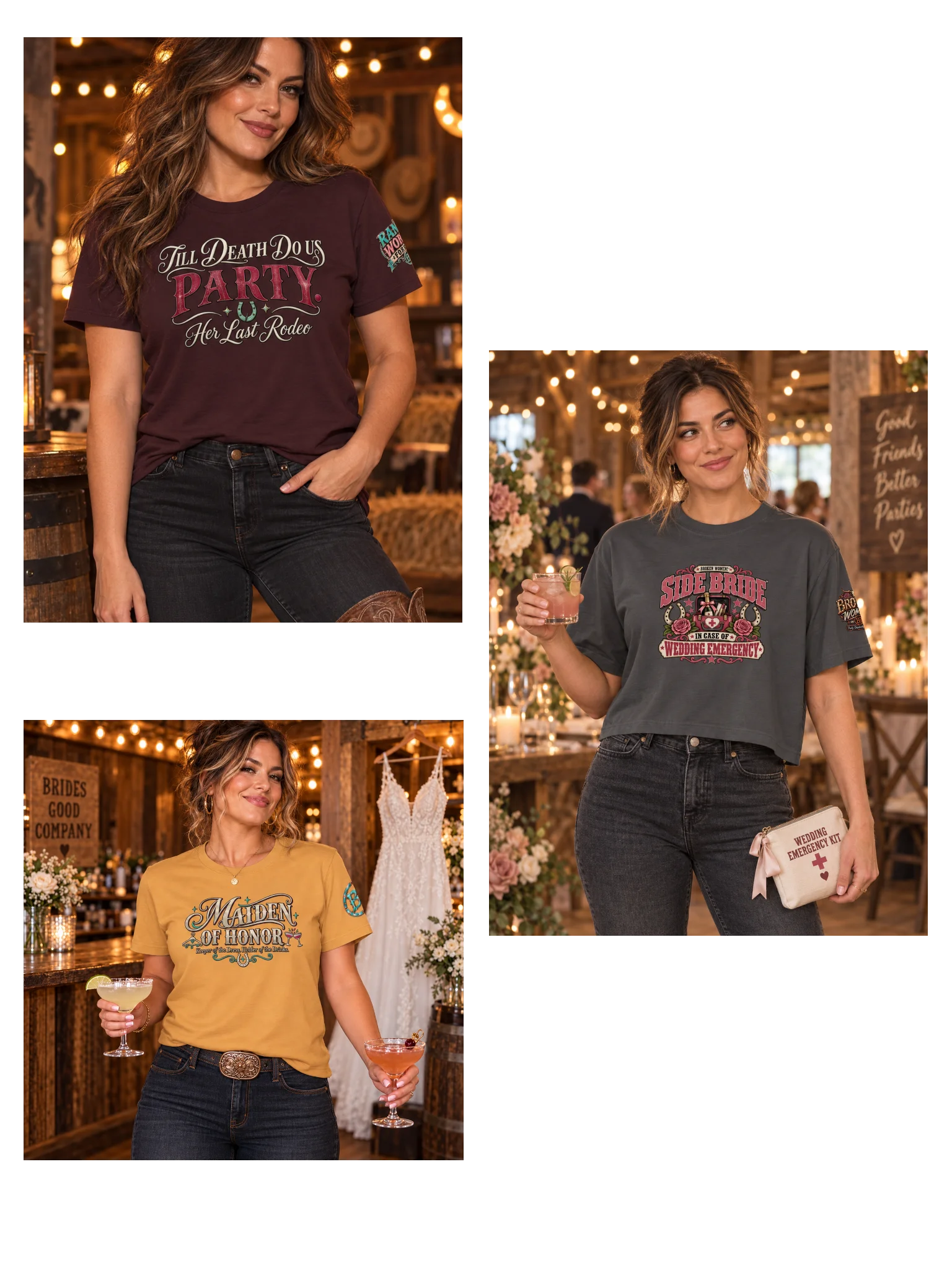 Western Bachelorette Party Shirt Bundle — Bride, Maiden of Honor & Side Bride 3-Pack | Her Last Rodeo™ product image (3)