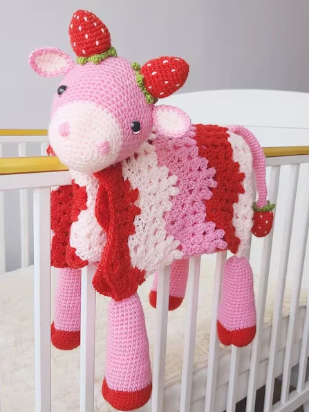 Strawberry Cow Crochet Baby Blanket Pattern - Amigurumi Afghan PDF Pattern - Crafting Happiness product image (1)