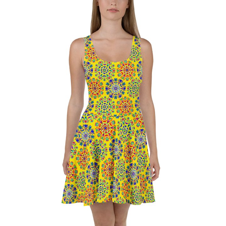 Floral Orbs Yellow Skater Dress product image (2)