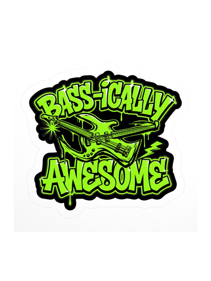 Bass-ically Awesome Neon Bass Guitar Kiss Cut Sticker product image (1)