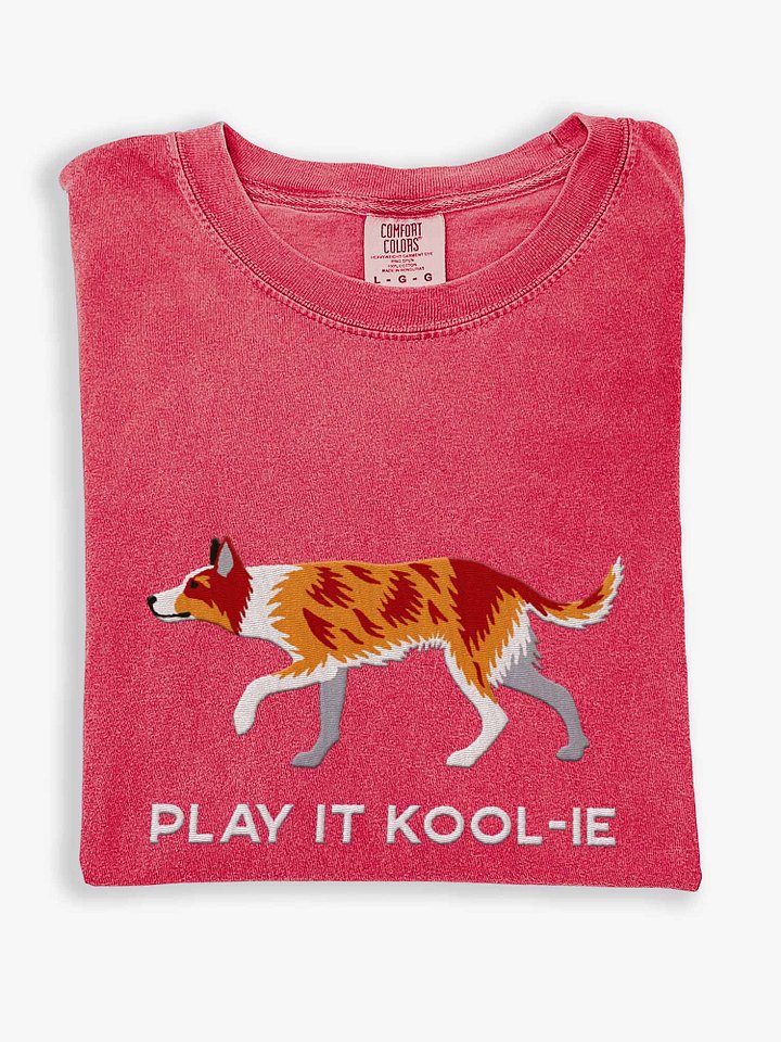 Play It Kool-ie T-Shirt(Embroidered) of an Australian Koolie(Red Merle Tricolor) product image (1)