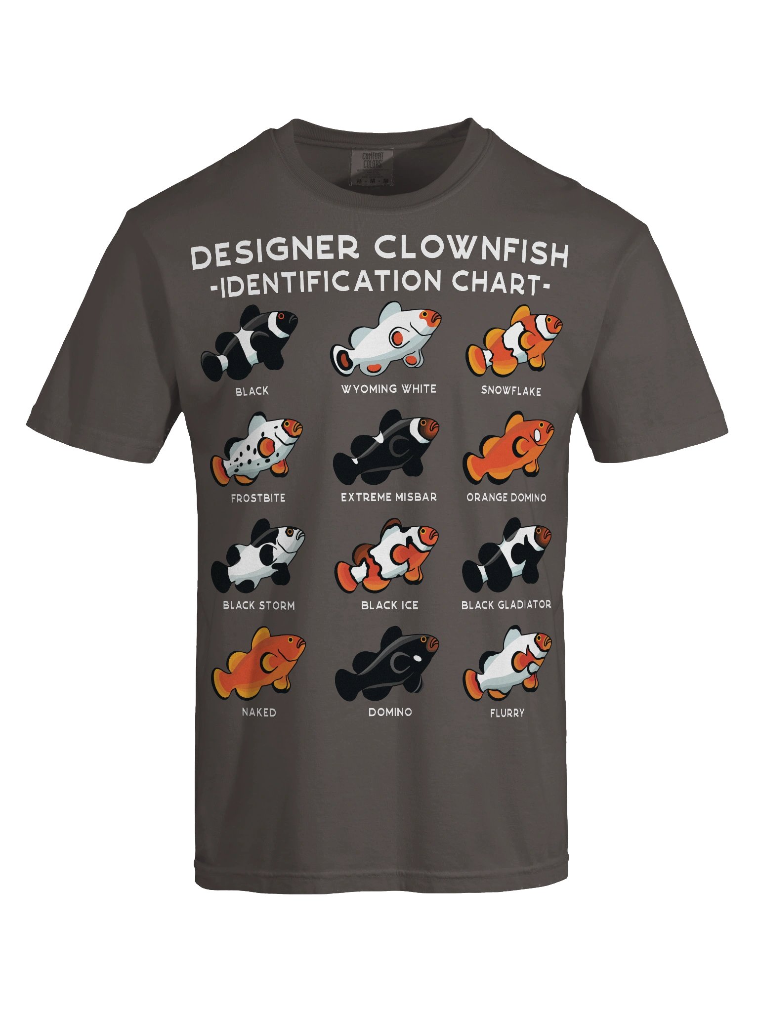Designer Clownfish Identification Chart T-Shirt for Reef Aquarium Lovers product image (9)