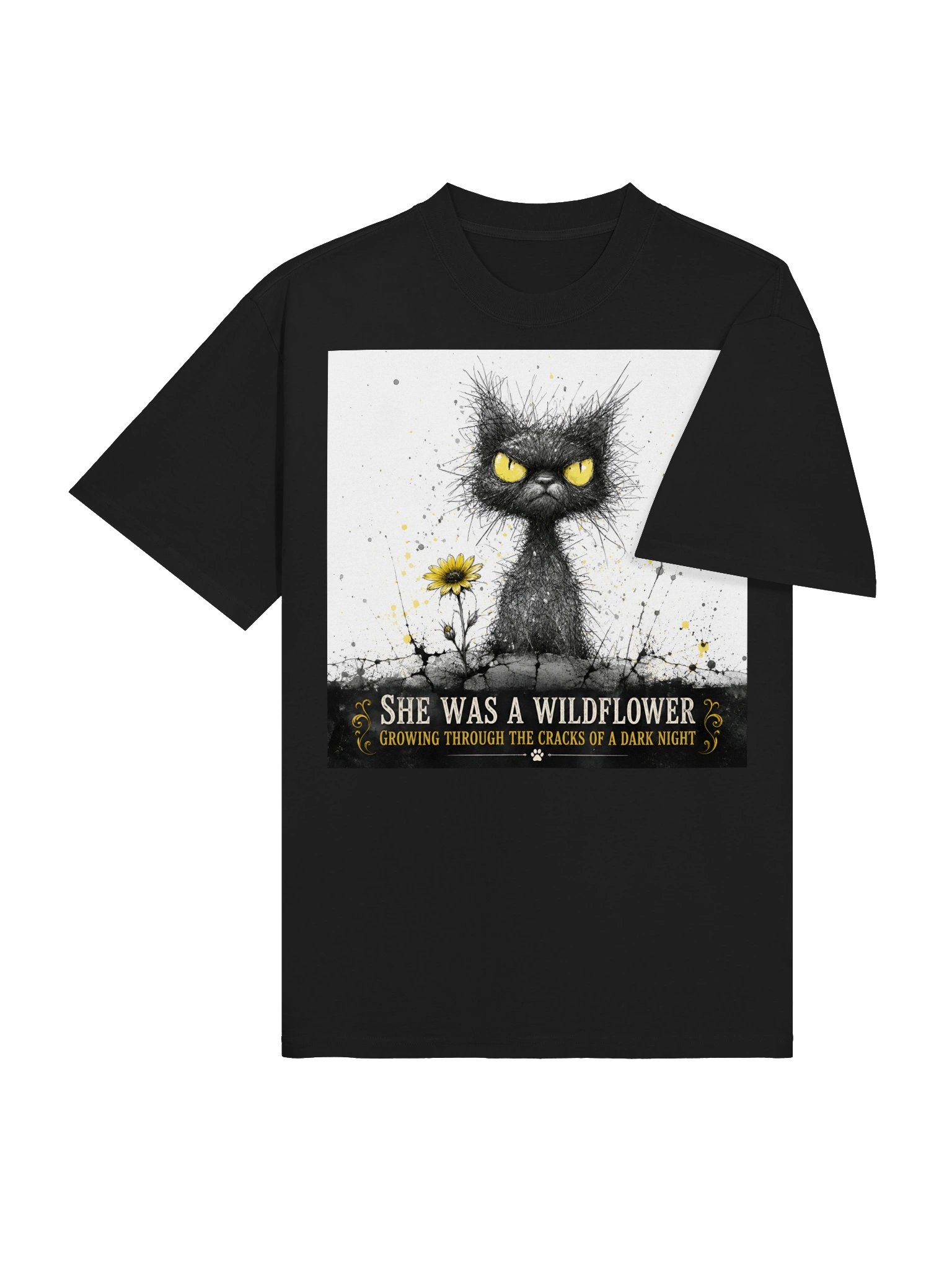 Black Cat Wildflower Premium Oversized T-Shirt, Gothic Cat Lover Gift, Faded Black Shirt product image (5)