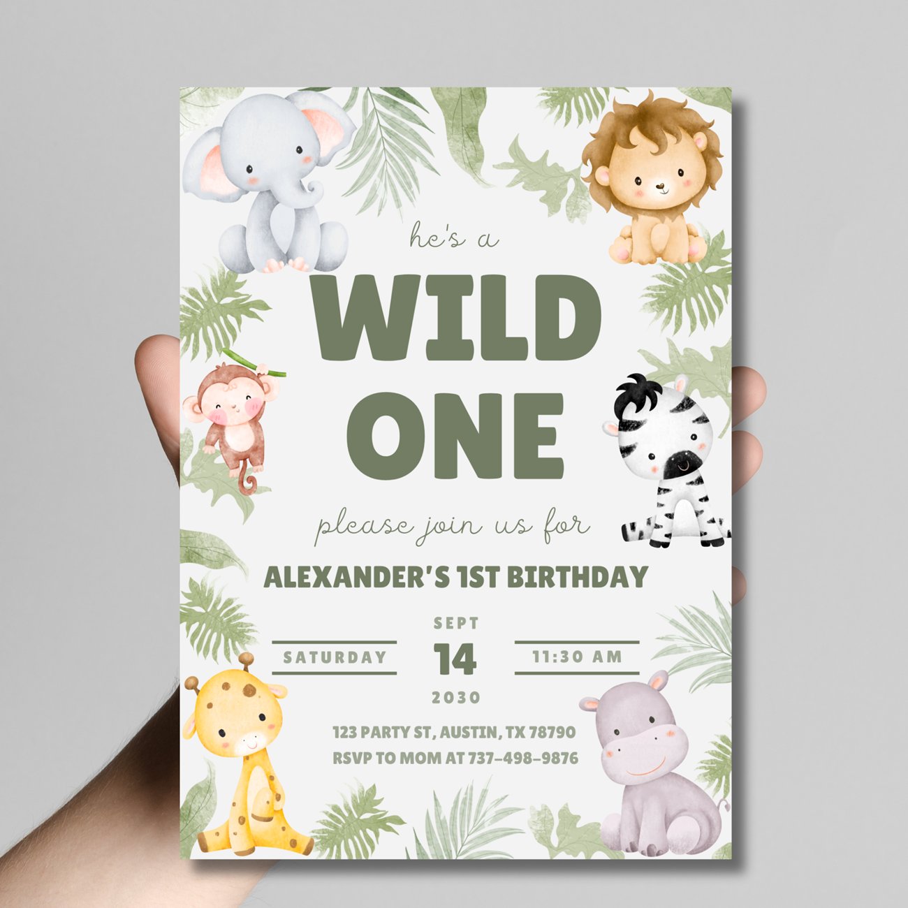 Wild One Birthday Invitation | Safari 1st Birthday Invite | Jungle Party | Animal Theme | Editable Canva Template product image (3)