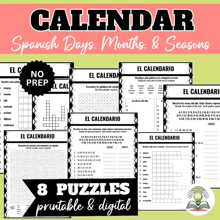 Calendar Vocabulary Puzzle Pack