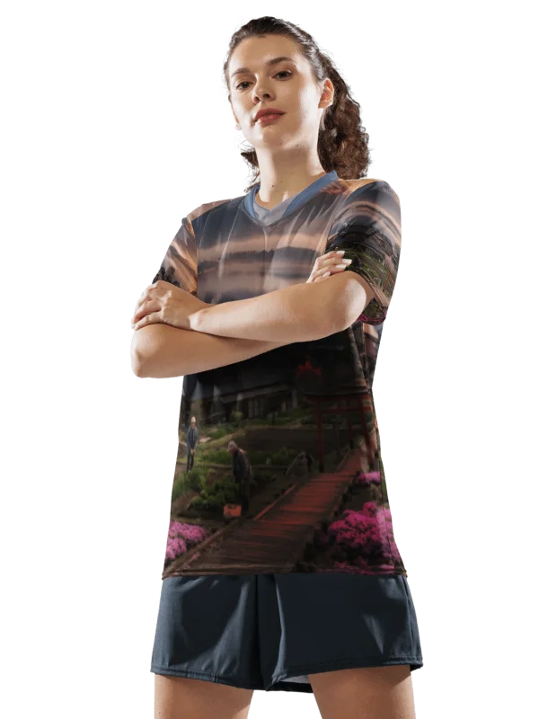 Mount Fuji Village Pink Moss Recycled Unisex Sports Jersey product image (8)