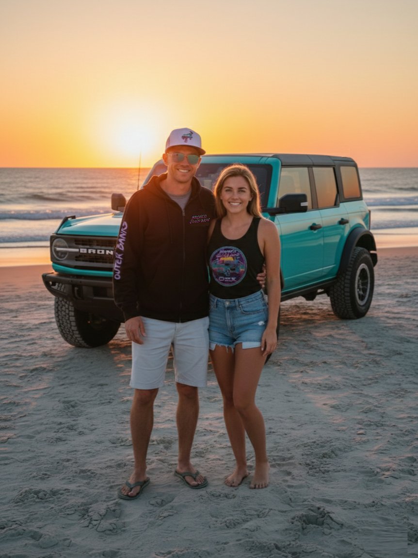 2026 Bronco Beach Bash OBX / Destination Bigfoot Bronco Collab | Next Level Women's Racerback Tank Top (Multi Color Options) product image (1)