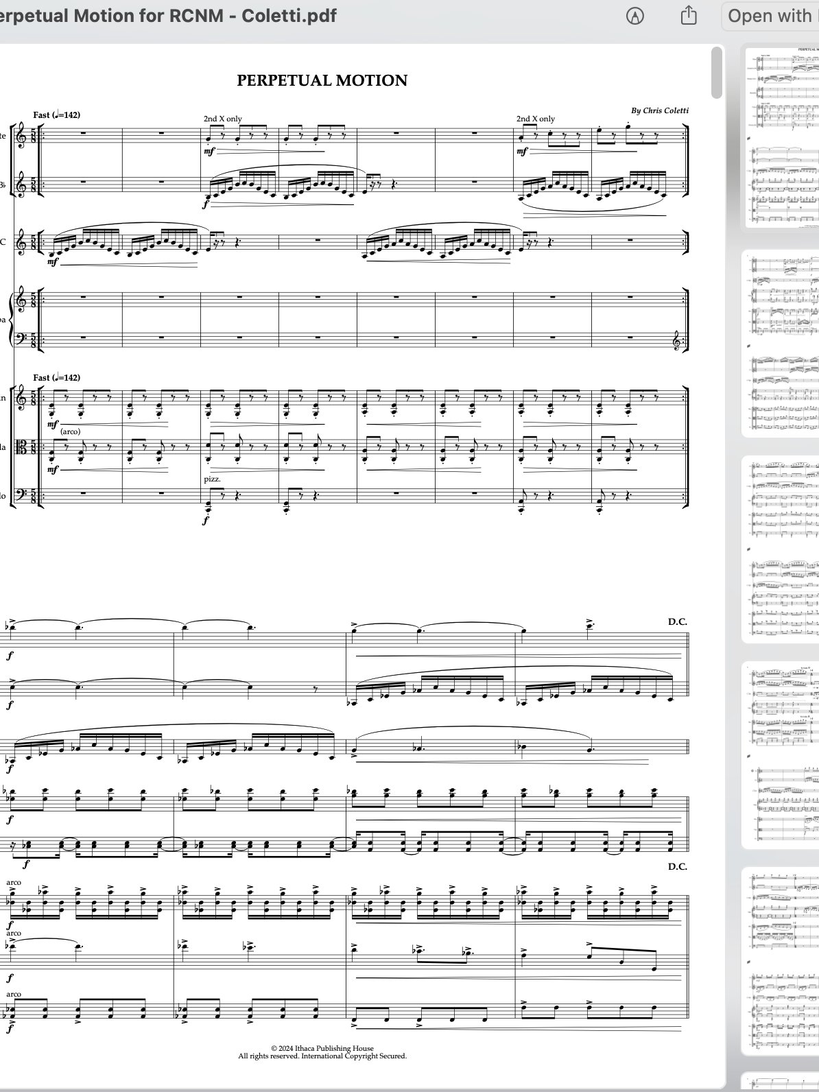 Perpetual Motion (for flute, clarinet, trumpet, marimba, violin, viola and cello) product image (1)