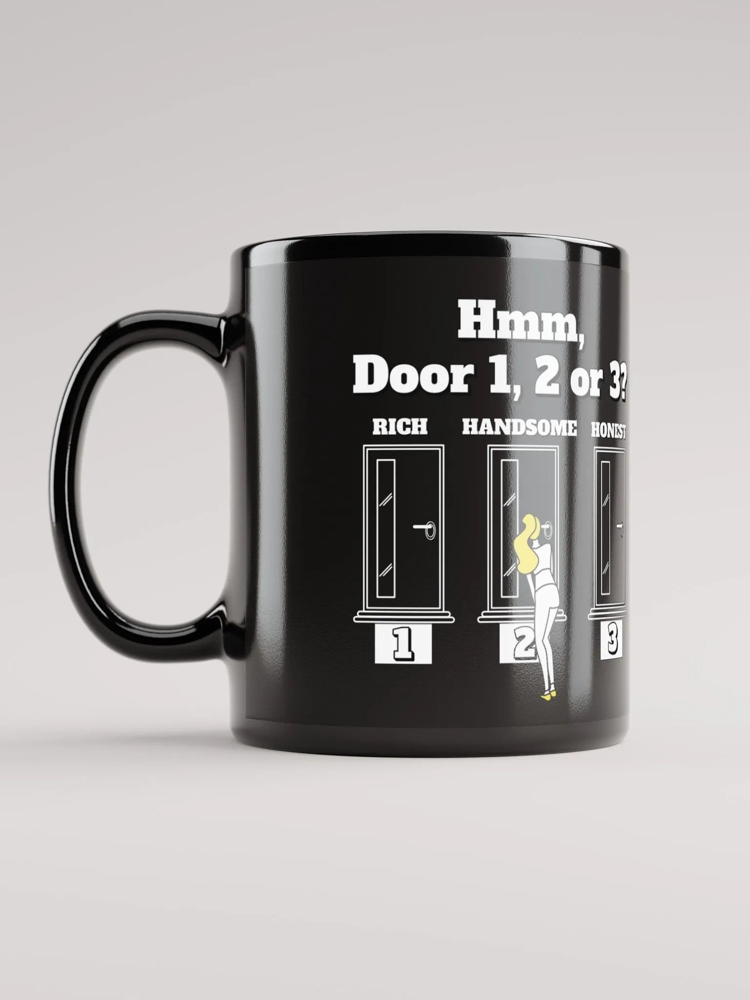Hmm, Door 1, 2, 3? Funny Humorous Black Mug product image (11)