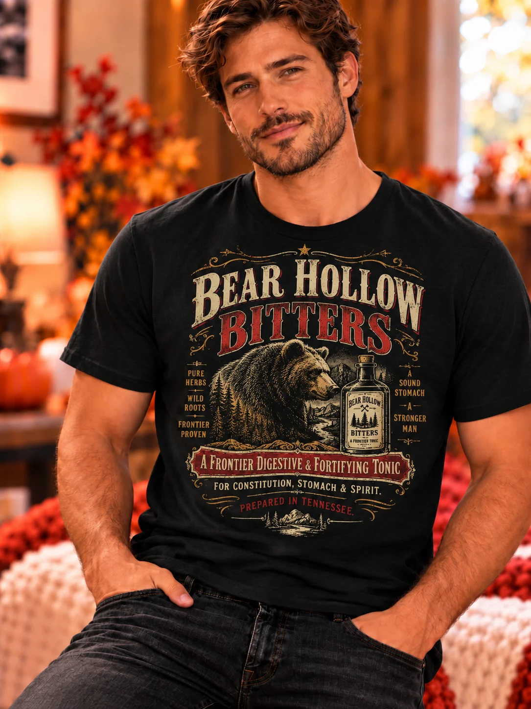 Bear Hollow Bitters Vintage Appalachian Bear T-Shirt – 1880s Frontier Advertising Graphic Tee product image (2)