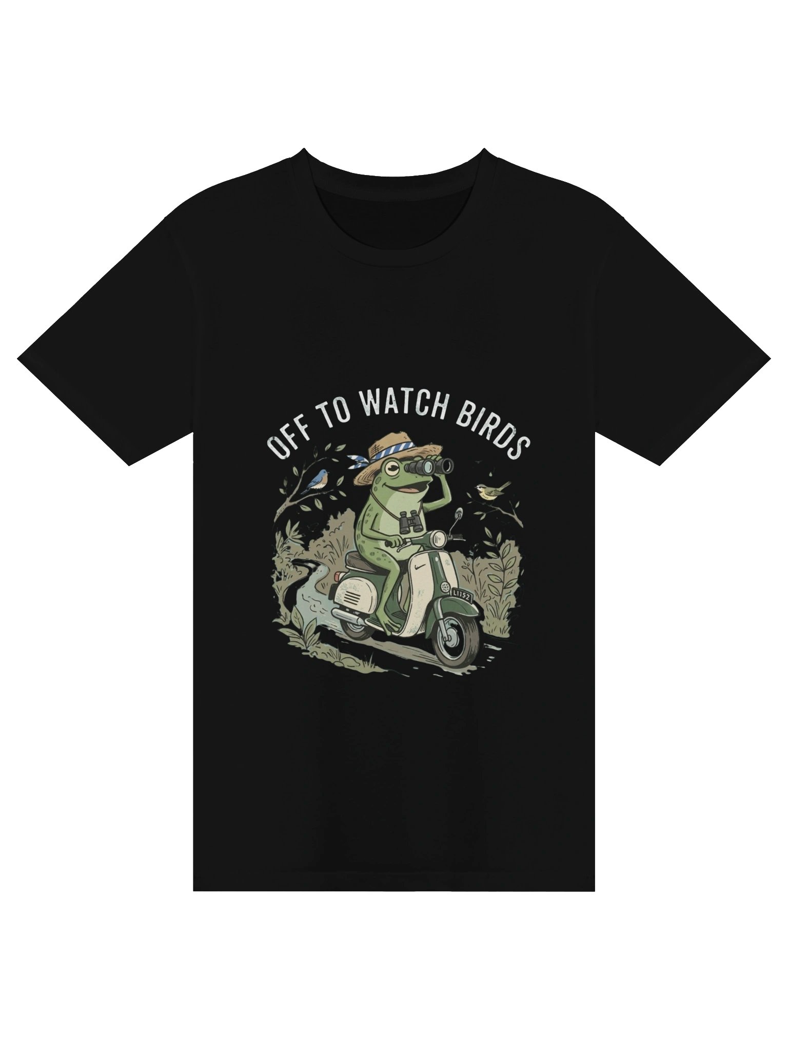 Vintage Frog Riding Scooter – Birdwatching Unisex T-Shirt product image (2)