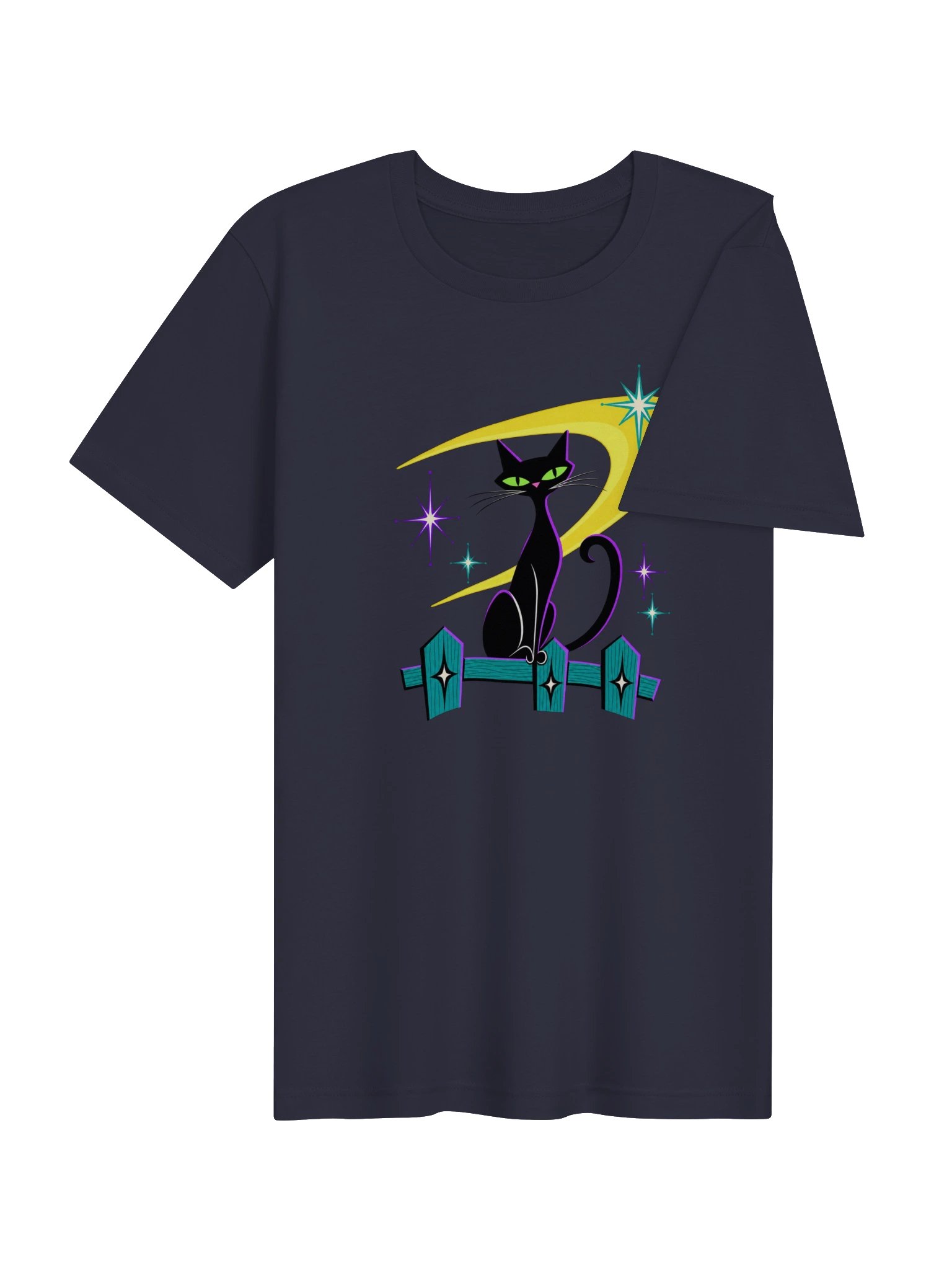 Midnight Atomic Cat Under the Moon Retro T-Shirt product image (16)