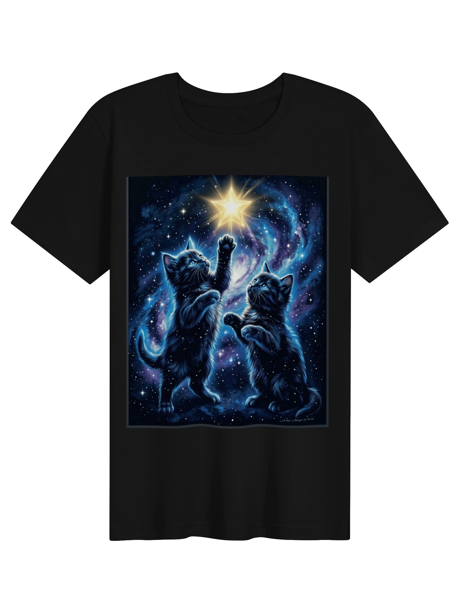 Cosmic Galaxy Cats T-Shirt - Celestial Kittens Reaching For The Stars product image (4)