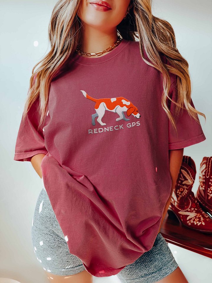 Redneck GPS T-Shirt(Embroidered) of a Beagle(Red) product image (2)
