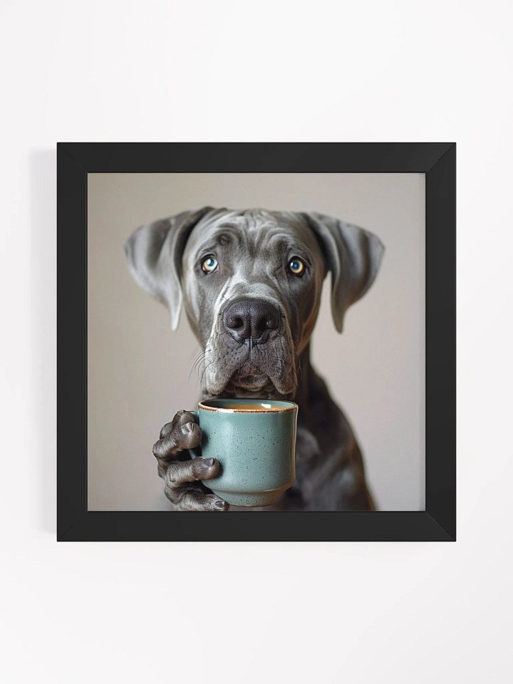 Cute Coffee Lover Great Dane Dog Framed Wall Art product image (1)