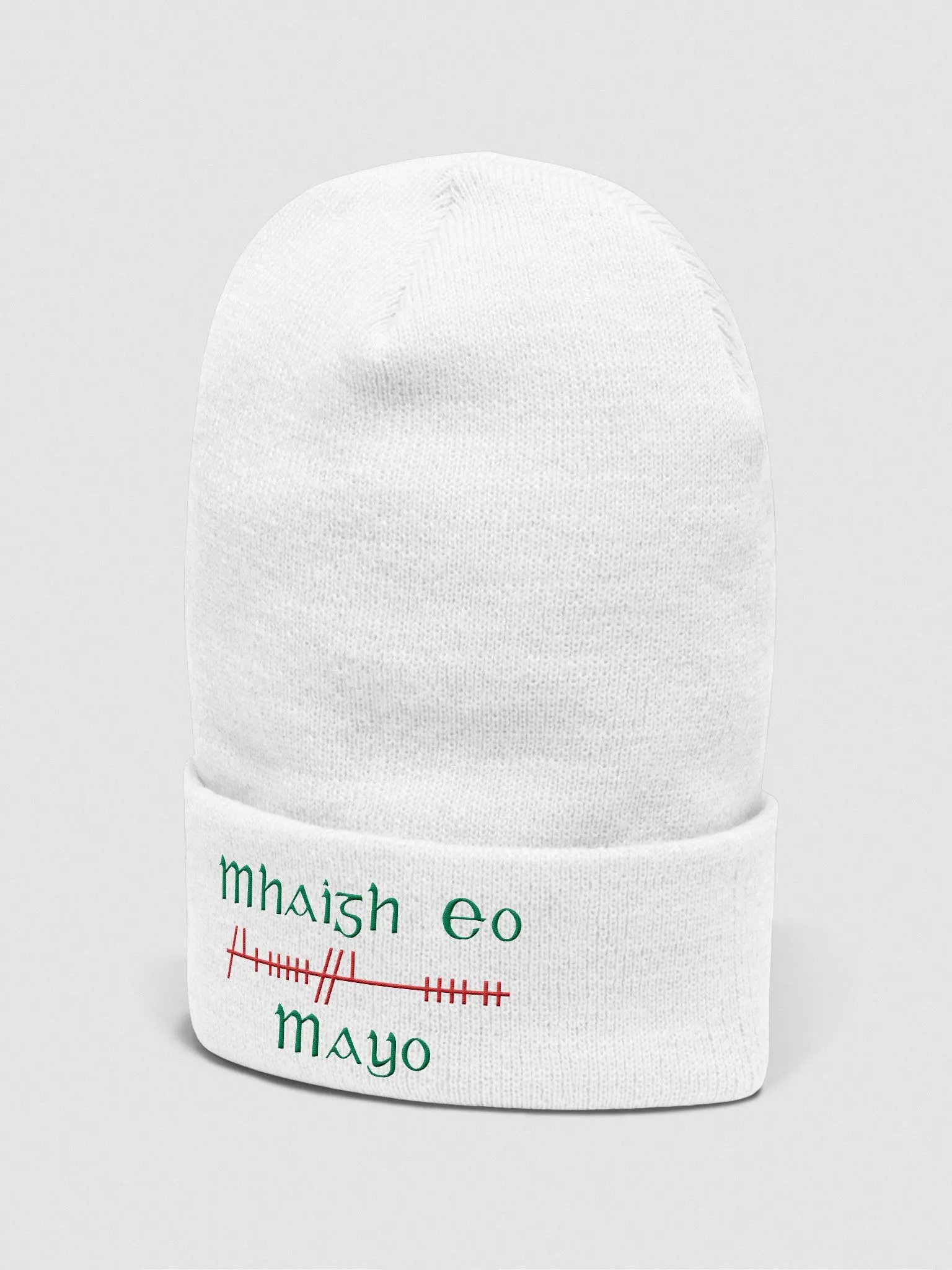 Mayo/Maigh Eo, Orthodox style Ogham, red and green, embroidered Cuffed Beanie product image (10)