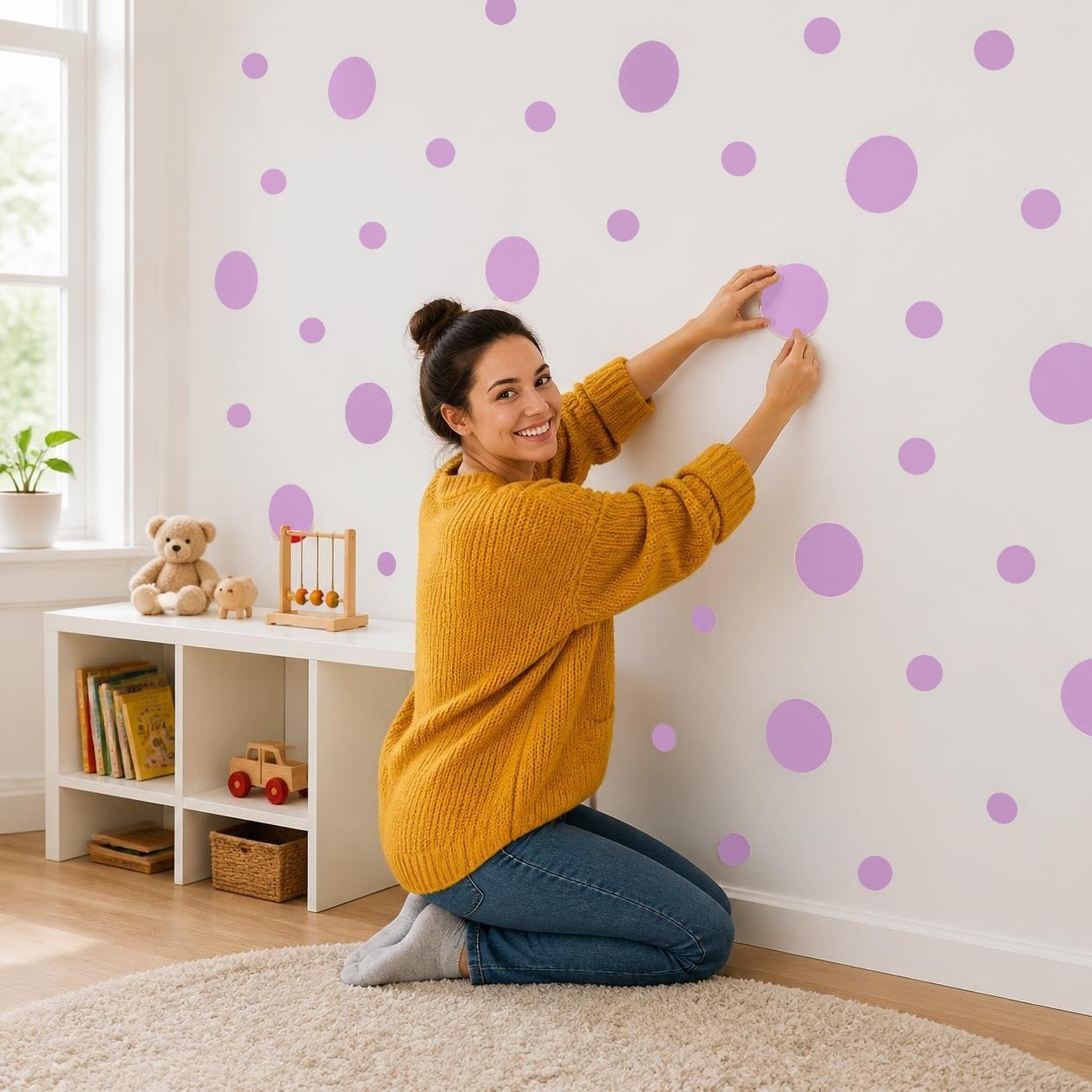Lilac Polka Dot Wall Decals, 2" and 4" Vinyl Circle Stickers, Removable Dot Decals for Nursery, Kids Room, Playroom product image (2)