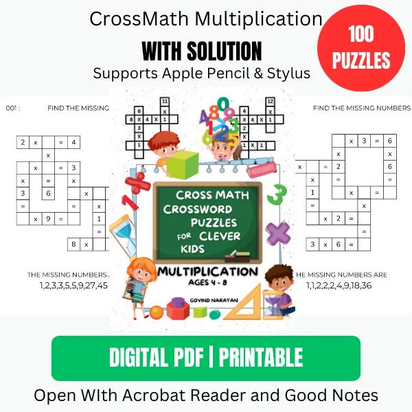 100 Crossmath Puzzles: Multiplication for Kids (Ages 4-8) | Ebook | Printable PDF product image (1)