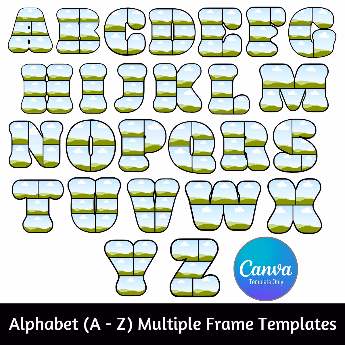 Fat and Fun Alphabet (A - Z) Multiple Frames Canva Templates | auseller