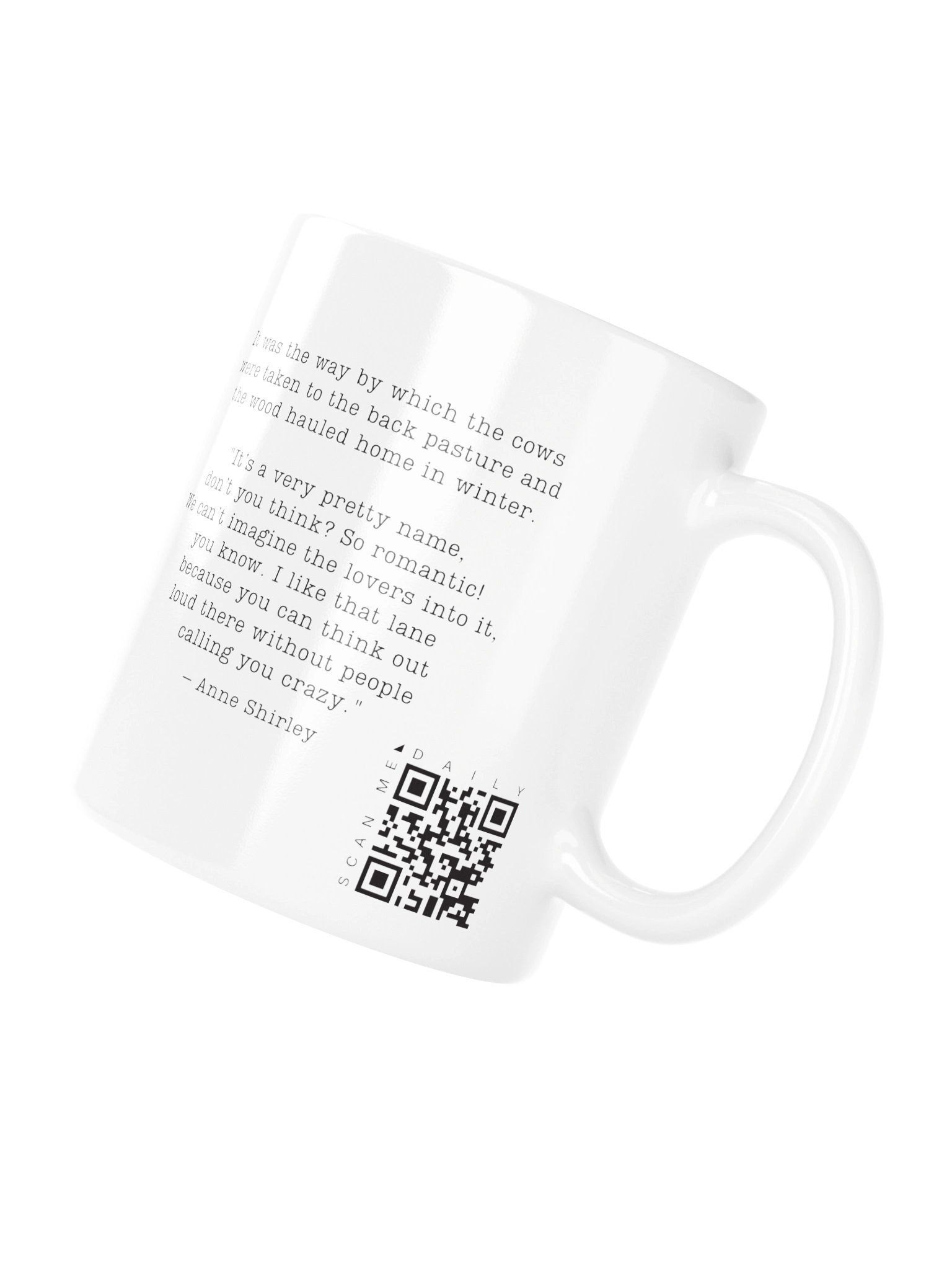 <i>Lovers Lane</i> • QR Mug<br /> With 160 Daily Quotes<br /> <small>Quotes from beloved novel<br />Anne of Green Gables (1908)</small> product image (5)