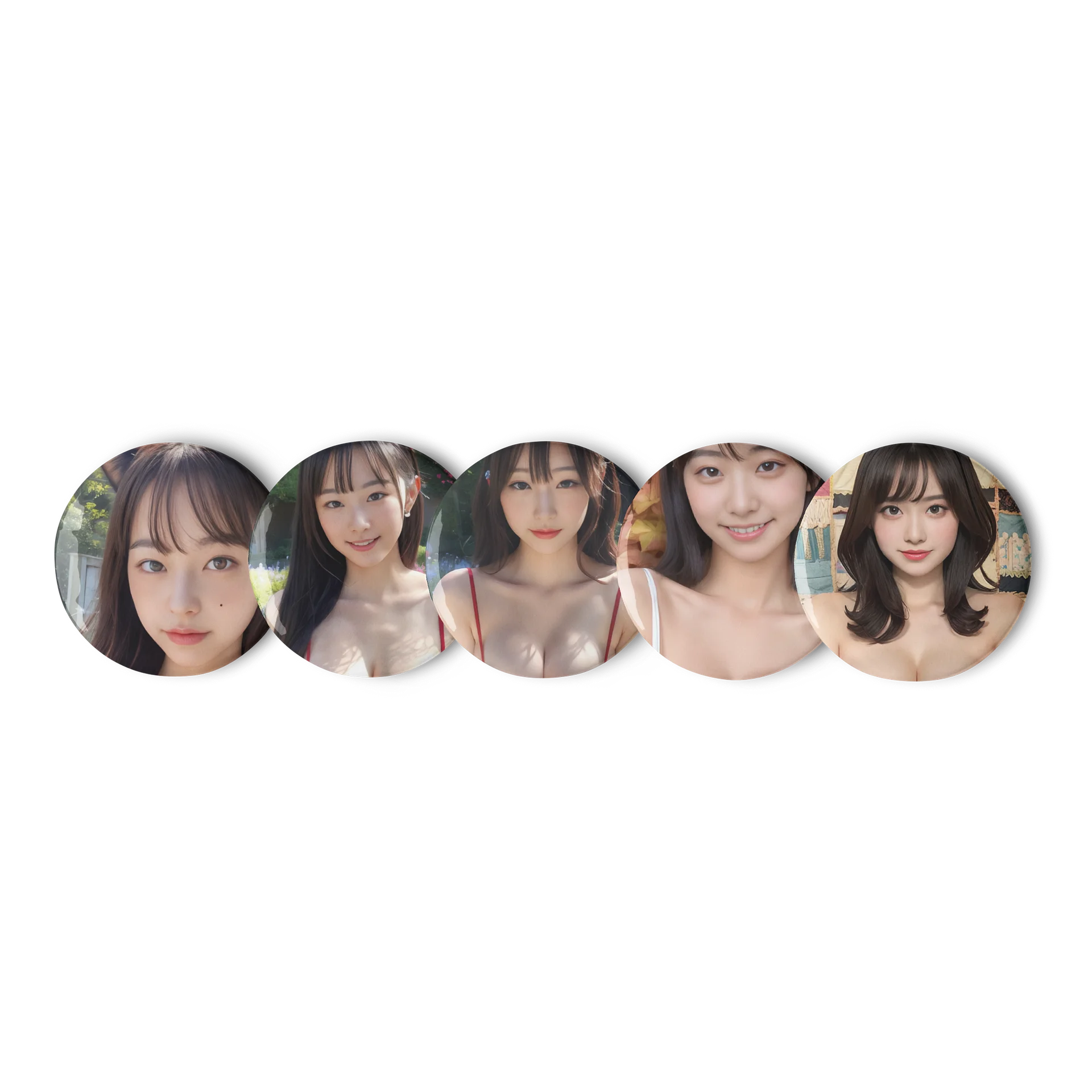 Japanese Girl Character Set of Pin Buttons - Collectible Tinplate Badge Set (5-Pack) product image (1)