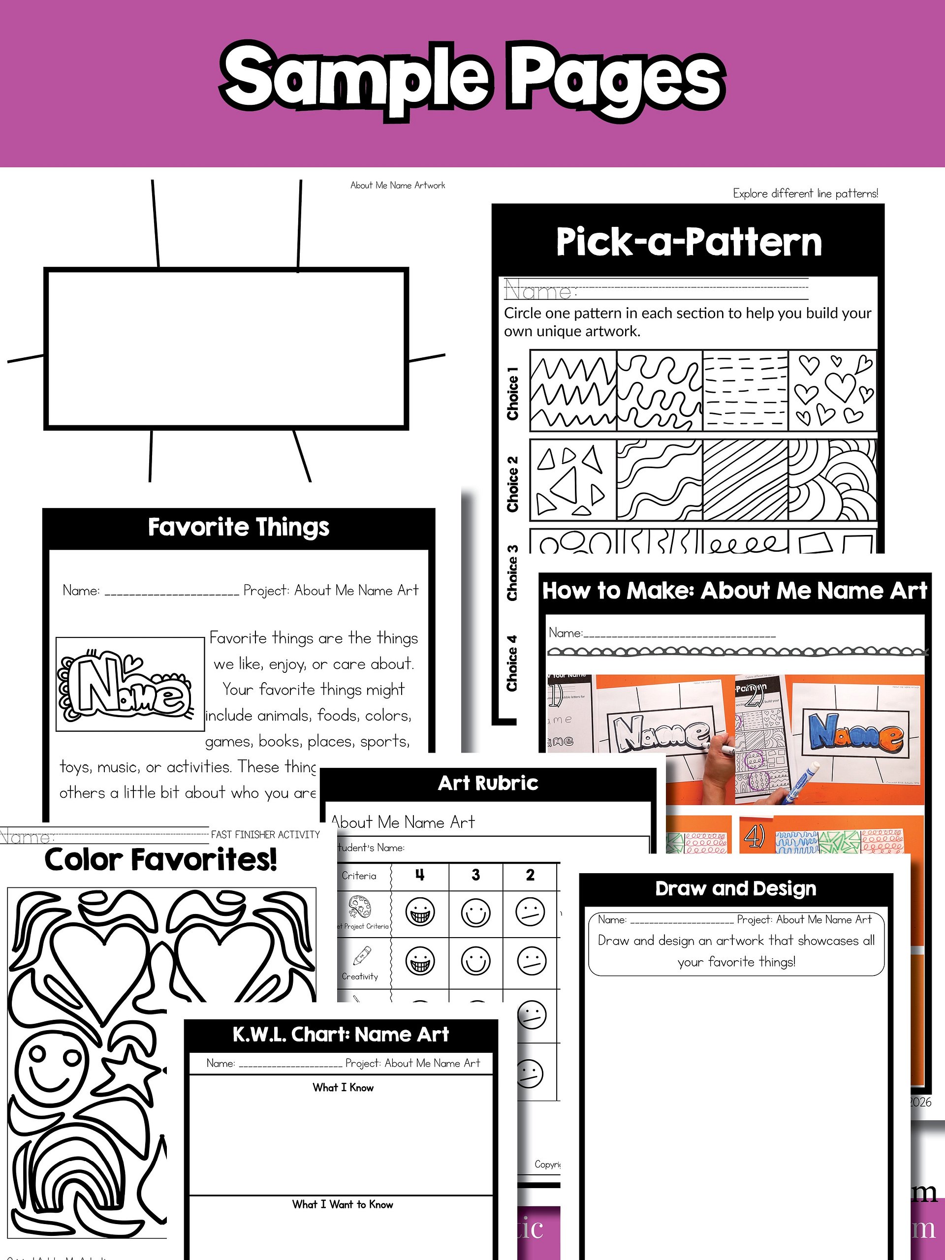2nd Grade Back to School About Me Name Art Lesson Favorite Things Art Project product image (10)