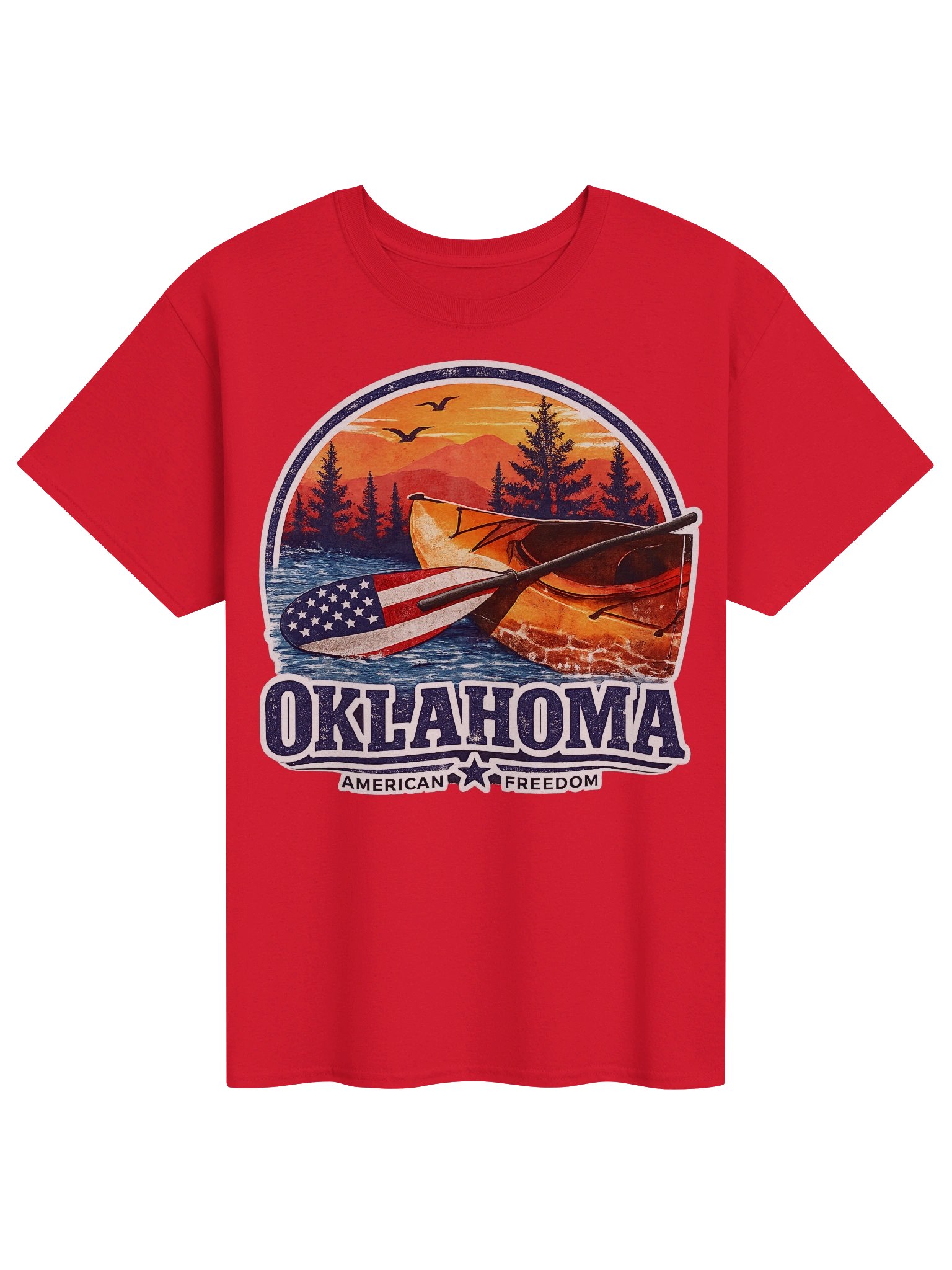American Freedom Oklahoma Kayak Tee – Gildan 5000 Heavy Cotton Patriotic Outdoors Shirt product image (1)