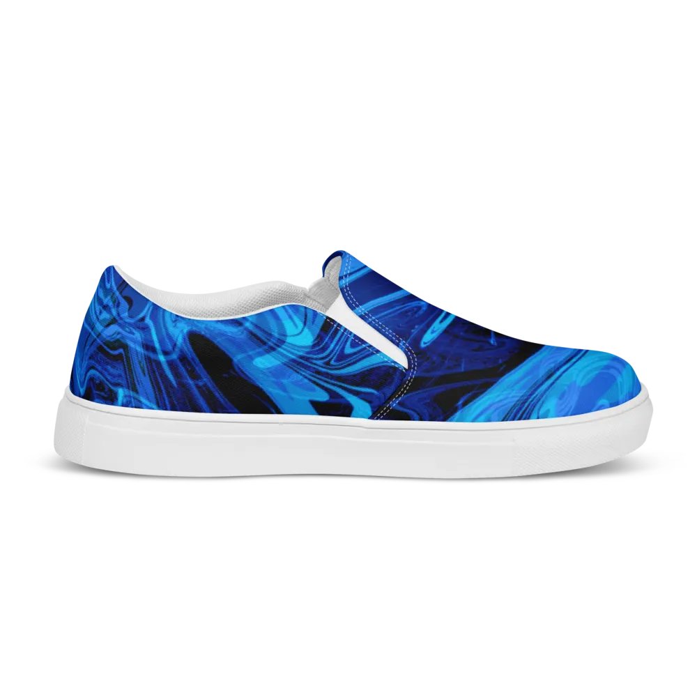 Blue and Black Swirl Pattern Men's Canvas Slip-On Shoes product image (10)