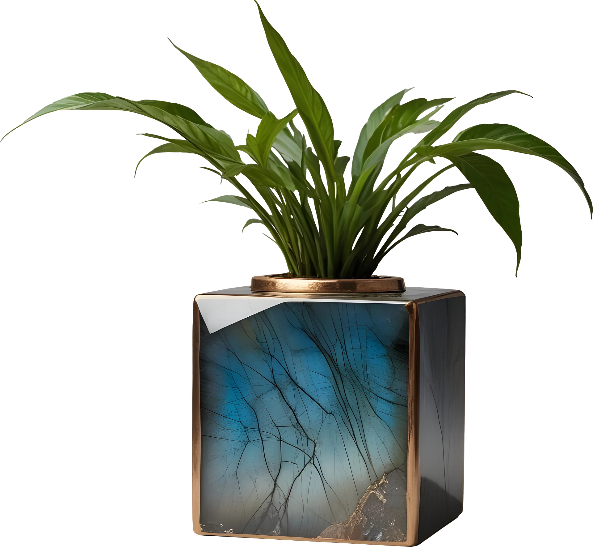 Stellar Luxe – Geometric Labradorite & Bronze Planter PNG product image (1)