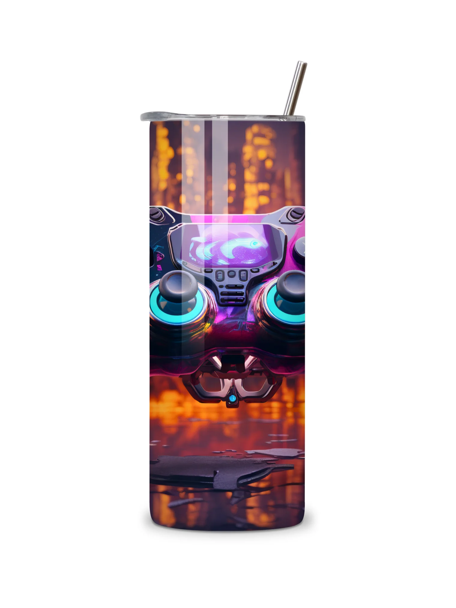 Gamer Vibes 20oz Skinny Tumbler with Metal Straw – Futuristic Neon Controller Design – Double-Walled Insulated Stainless Steel Tumbler for Hot & Cold Drinks, Gift for Gaming Enthusiasts product image (5)
