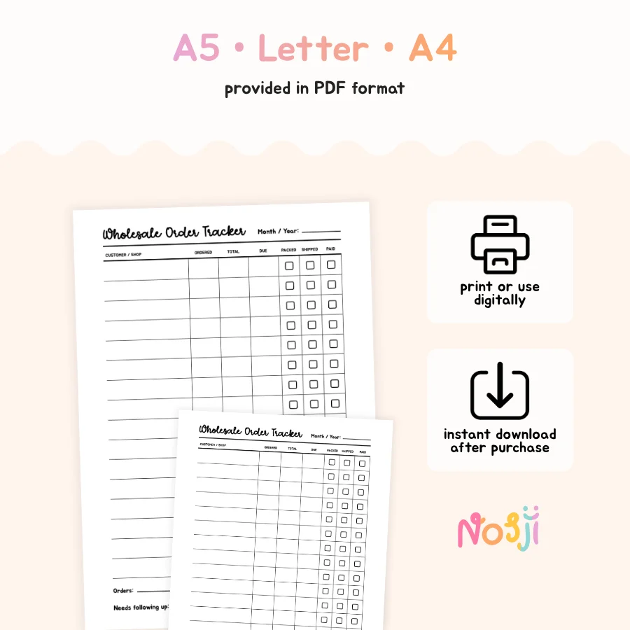 Wholesale Order Tracker Printable Wholesale Order Log product image (2)