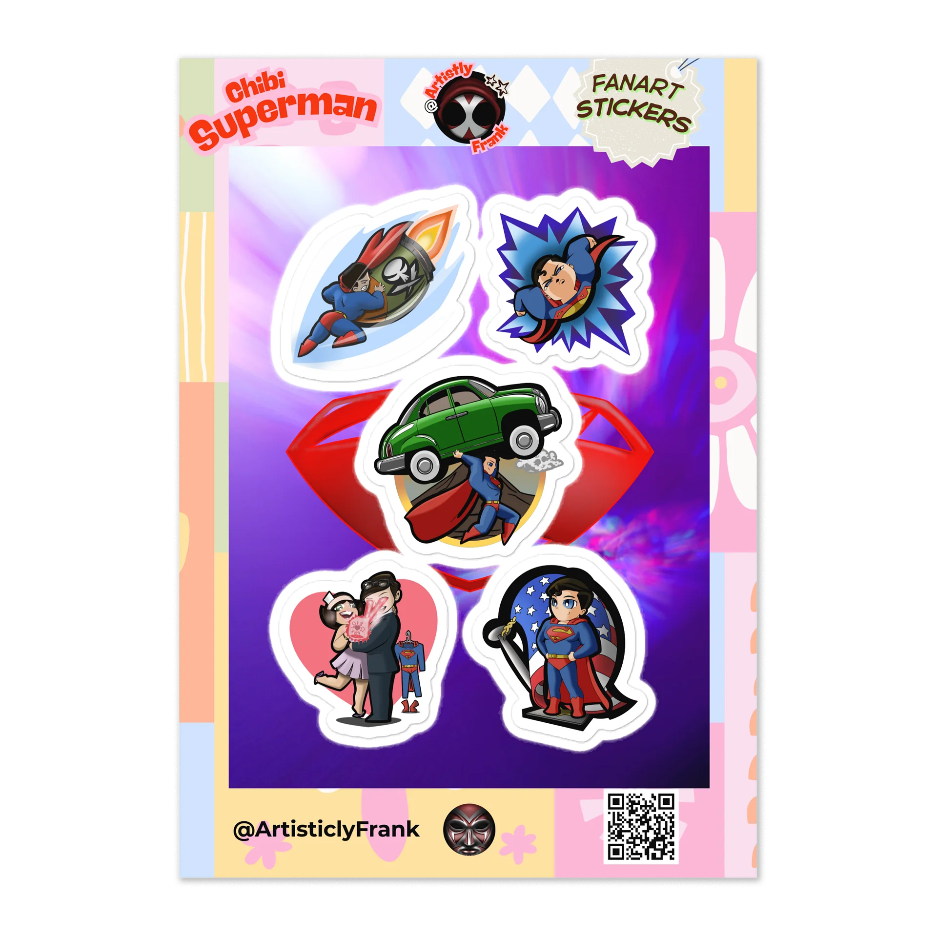Chibi Superman: The Man of Steel - Fan-Art Sticker Pack | w. BG product image (1)