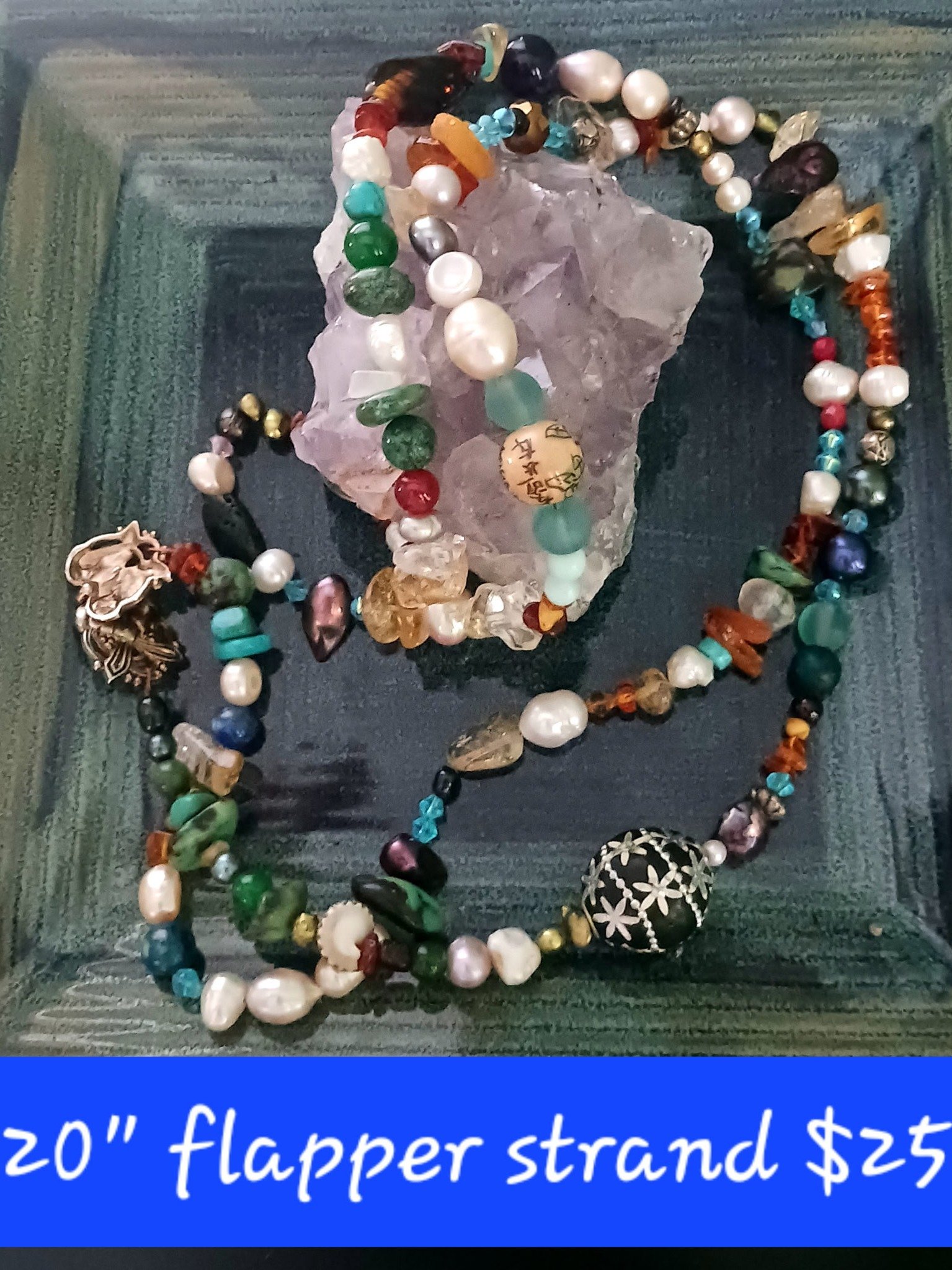 Handmade Flapper Beaded Strand Necklace Mixed Gemstone Pearl product image (1)