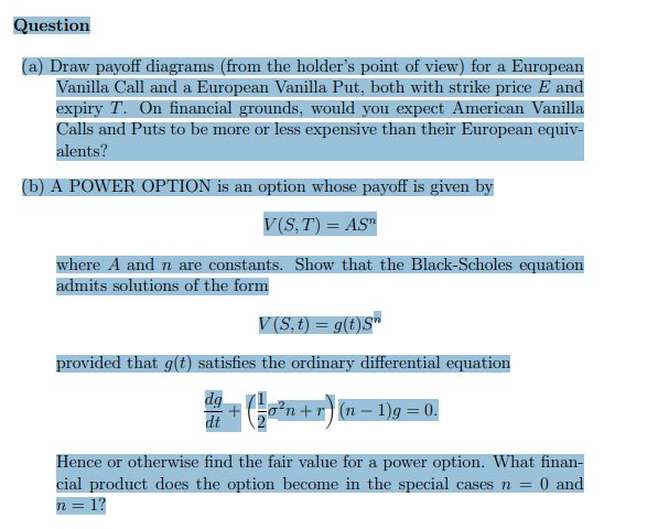 TD - Payoff diagrams, a power option and the Black-Scholes equation product image (1)