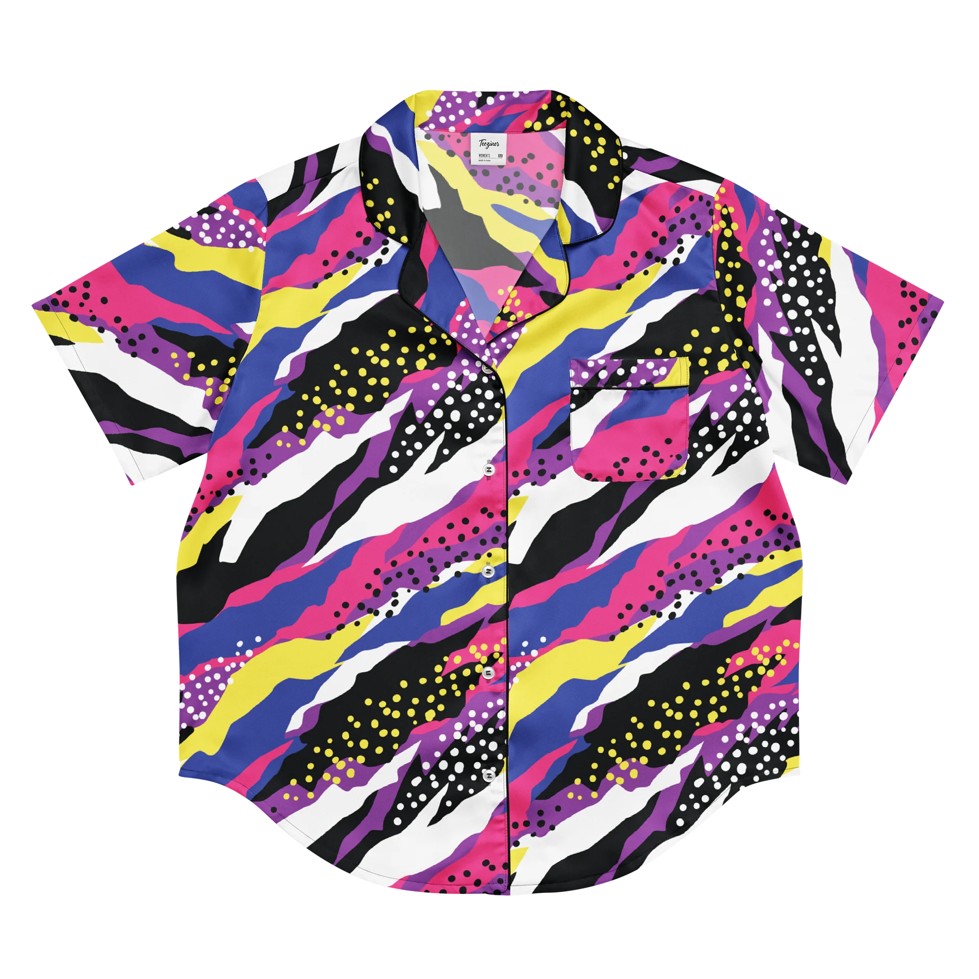 Retro 90s Cyber-Pop Waves | Vibrant All-Over Print Women's Short Sleeve Pajama Top product image (4)